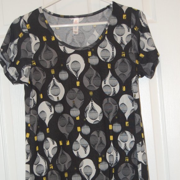 LULAROE Black/Gray/White Short Sleeve Top -Hot Air Balloon Design Size XS - Picture 1 of 8